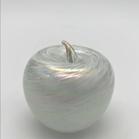 Iridescent Art Glass Apple Paperweight - White - Picture 1 of 8